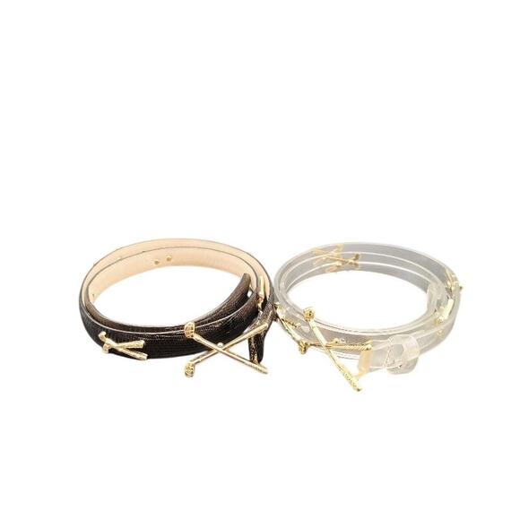 Vintage Golf Belts Women's Italian Leather Sz Small Black & Clear Gold Hardware - Picture 14 of 14